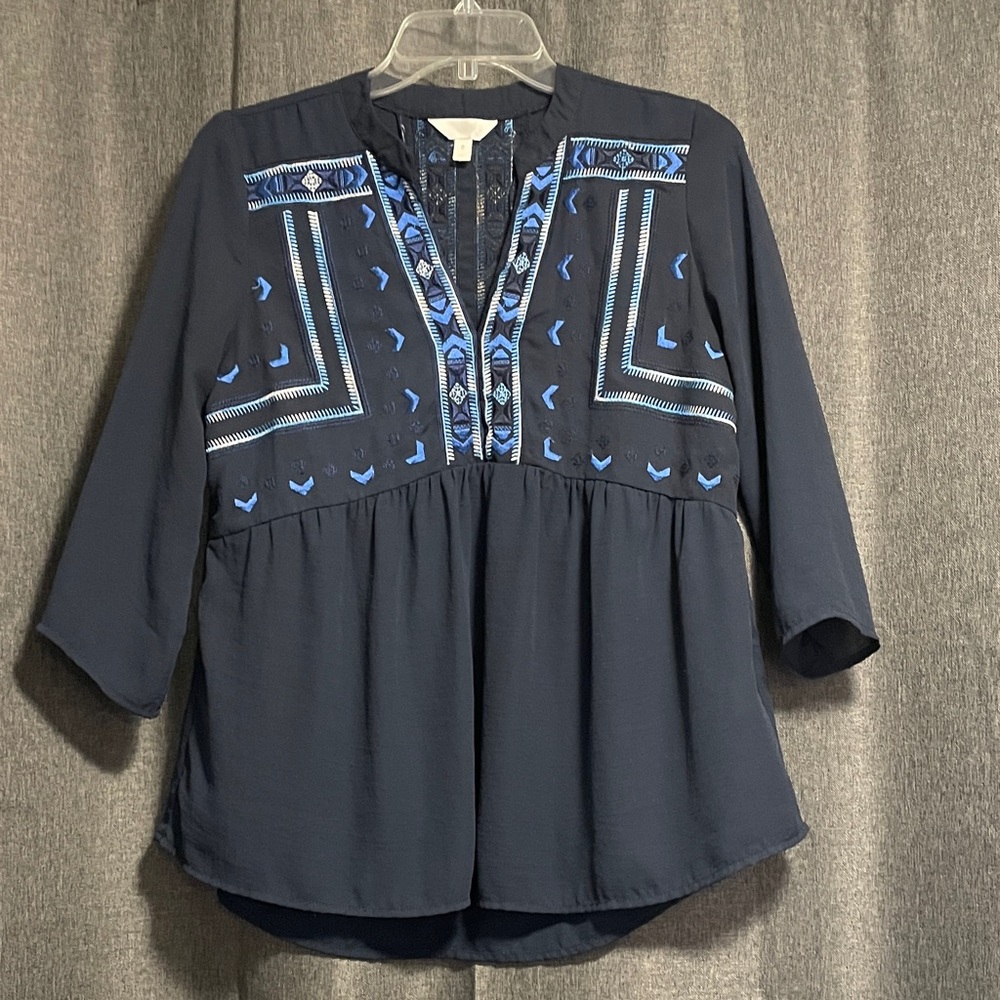 Adiva Navy Blouse with Blue Embroidery